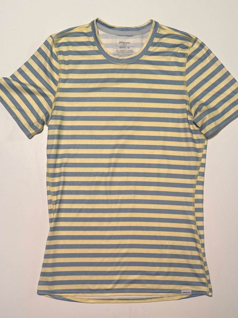 Patagonia Short Sleeve Stripe Tee in Pale Yellow and Dusty Blue